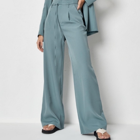 Missguided Pants - Misguided Teal High Waisted Puddle Trouser
